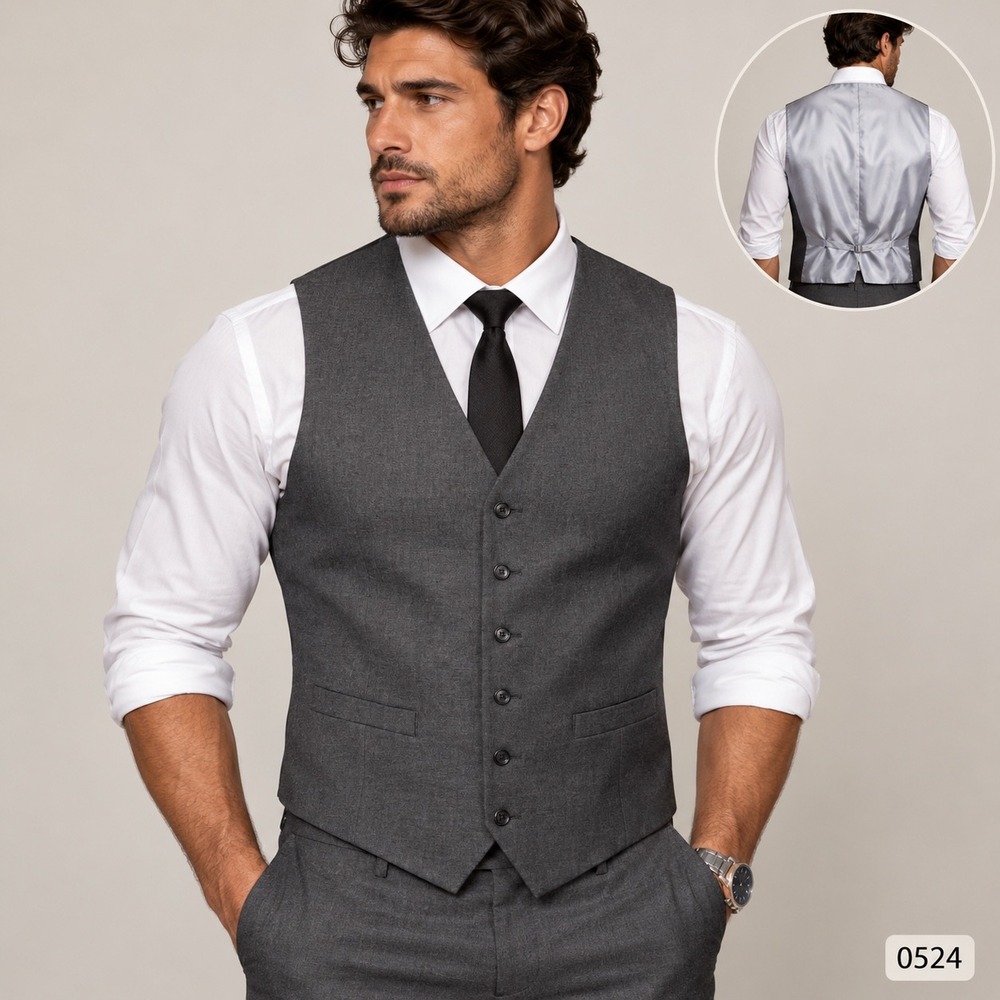 J. Ferrar Mens Slim Fit Suit Vest Charcoal Gray Stretch Waistcoat Medium 0524